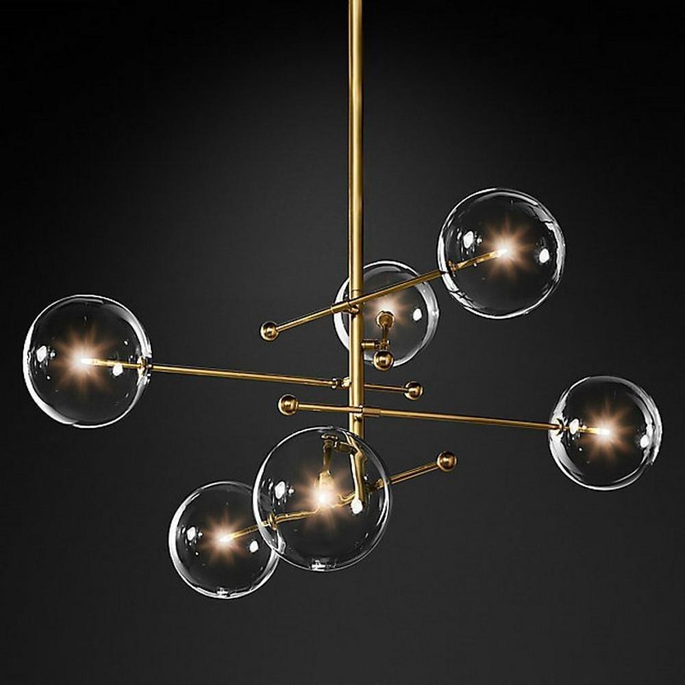 Geometrical Globe Chandelier Metal Glass 6-Light Dining Room Ceiling