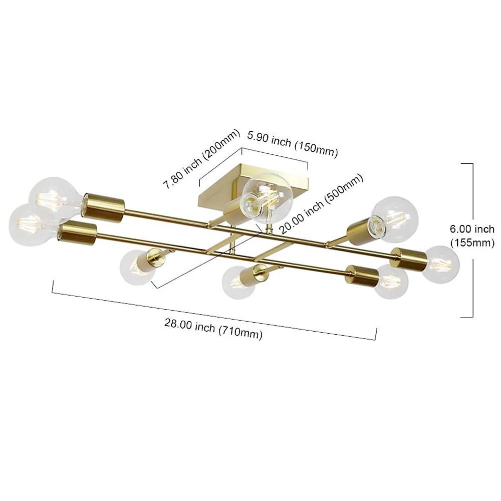 8-Light Vintage Semi Flush Mount Ceiling Light | Antique Brass