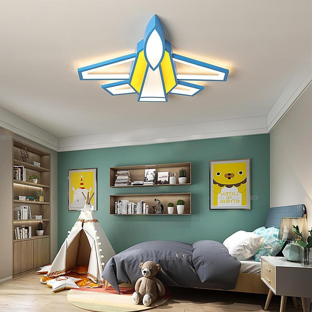 Cartoon Airplane LED Kids Ceiling Light Flush Mount Metal Acrylic