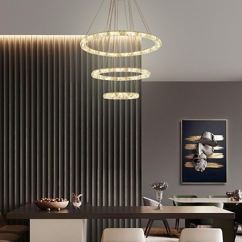 Crystal Tiered Ring Chandelier LED Pendant Light Vintage Design