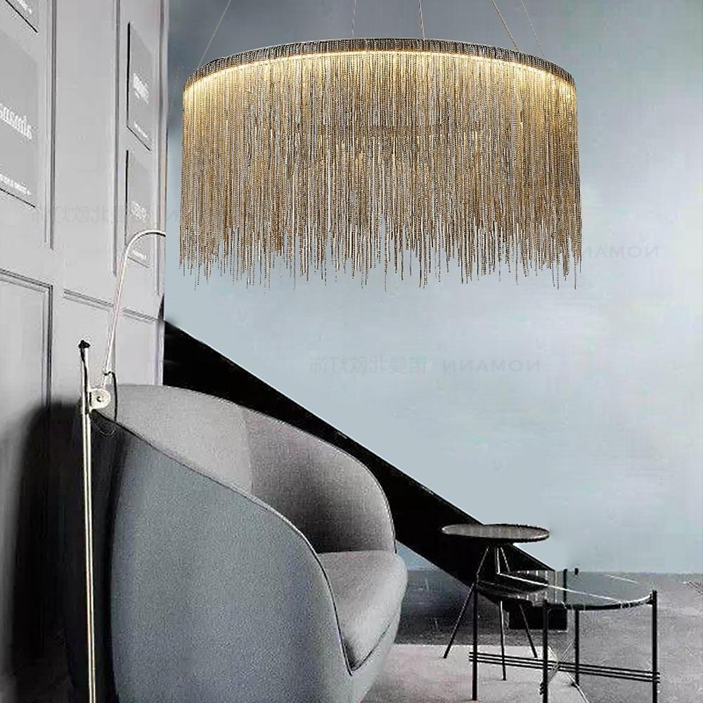 Modern Drum Chandelier with Metal Fringe Shade - LED Pendant Light