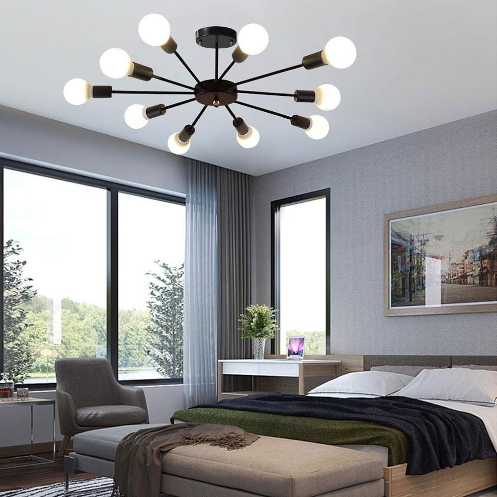 Industrial Sputnik Chandelier with 10 Lights - Modern Metal Fixture