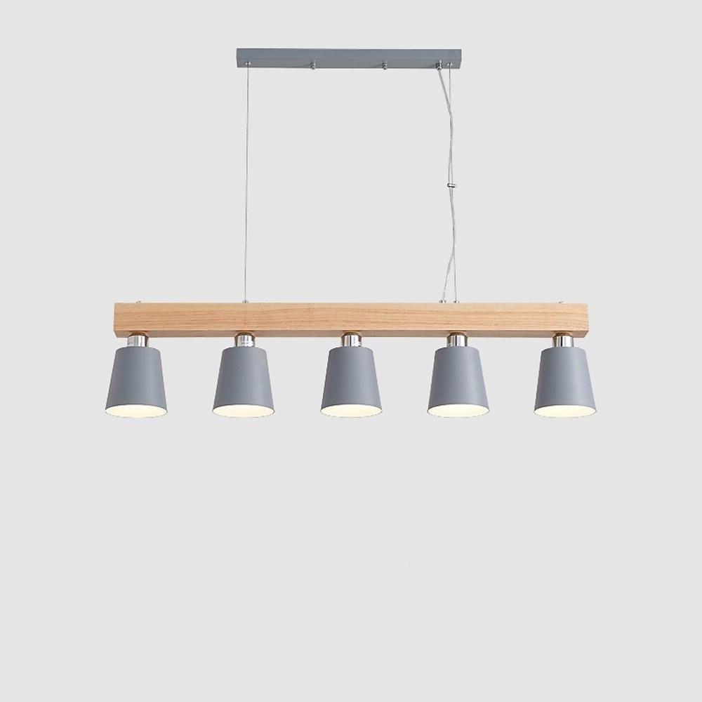 Farmhouse Pendant Light Metal Wood 5-Light Dining Room Fixture