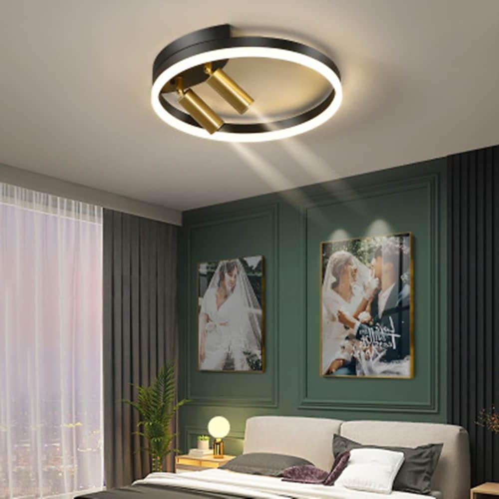 Modern Black Circle LED Flush Mount Ceiling Light with Spotlight