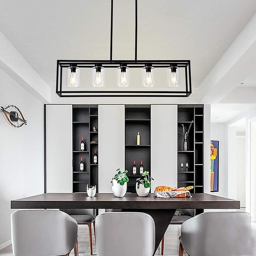 Rectangular Industrial Chandelier Metal Glass Lantern Pendant Light
