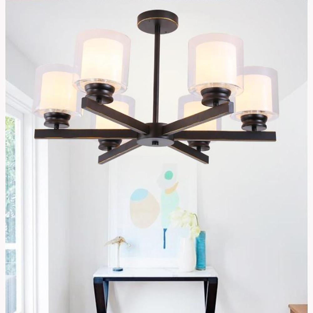 6-Light Glass Candlestick Modern Chandelier with Metal Frame