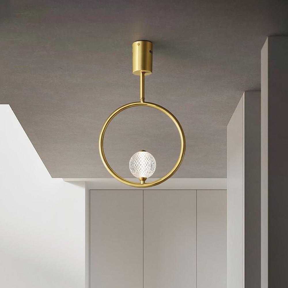 Ring Globe Acrylic Flush Mount Ceiling Light - Brass Finish