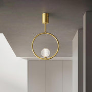 Ring Globe Acrylic Flush Mount Ceiling Light - Brass Finish