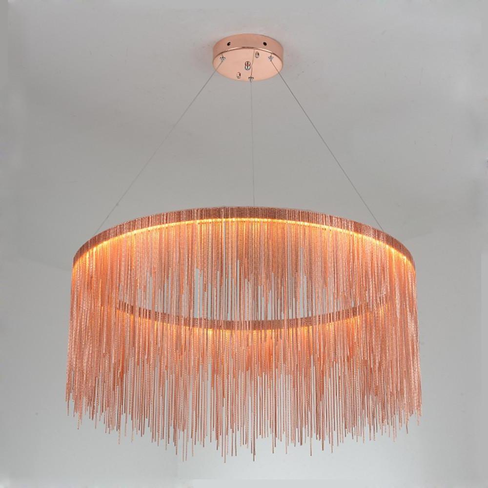 Modern Drum Chandelier with Metal Fringe Shade - LED Pendant Light