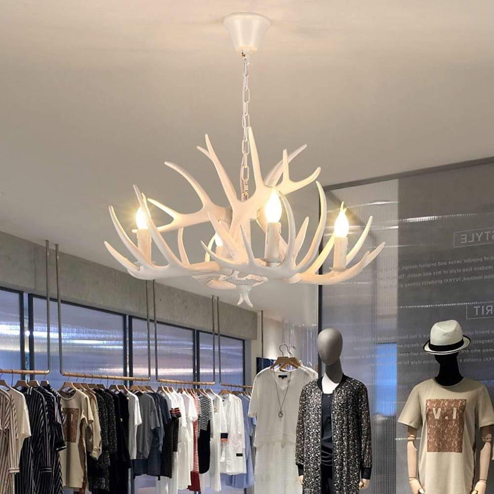 White Antler Chandelier with Candle Lights - 4/6/8 Lights