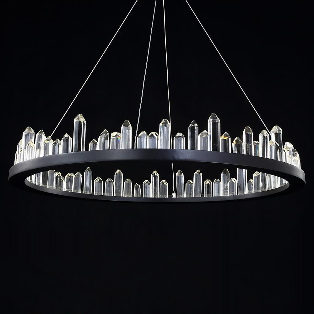 Crystal Ring Modern LED Pendant Light – Adjustable Black Metal