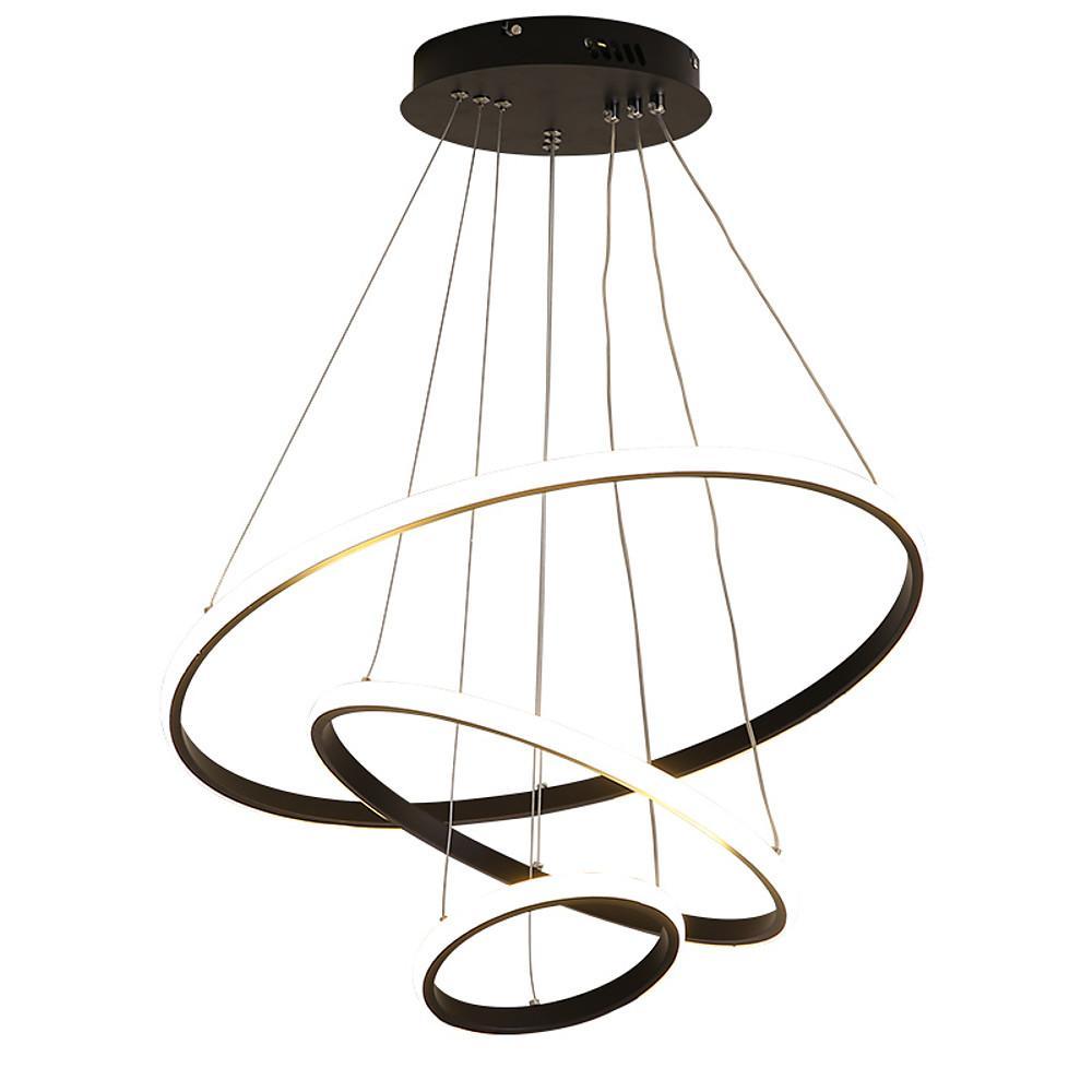 Adjustable Triple Ring Dimmable LED Chandelier Modern Black Metal