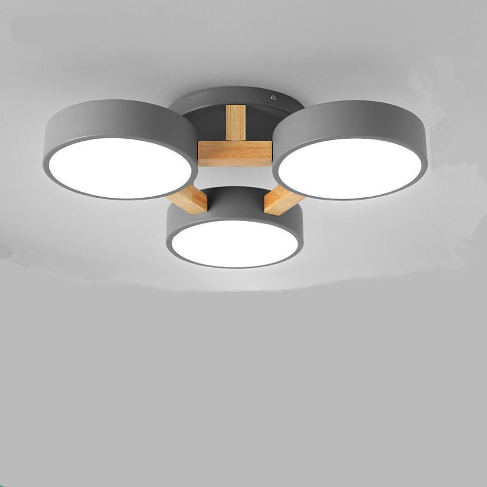 Nordic Triple Circle Flush Mount LED Ceiling Light Wood Metal