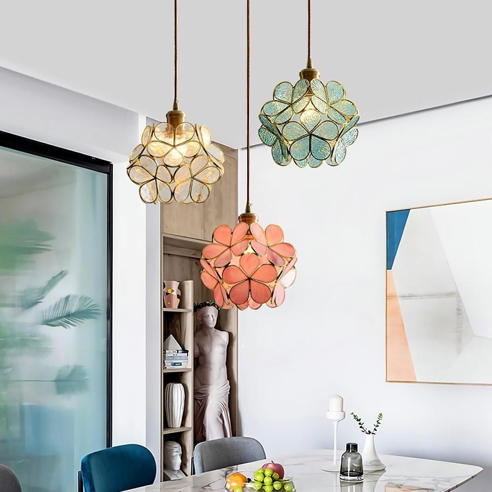 Floral Crystal Pendant Light Brass Copper Globe Chandelier