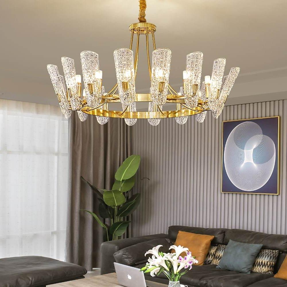 Modern Gold Metal Glass Chandelier – 8 to 16 Light Options