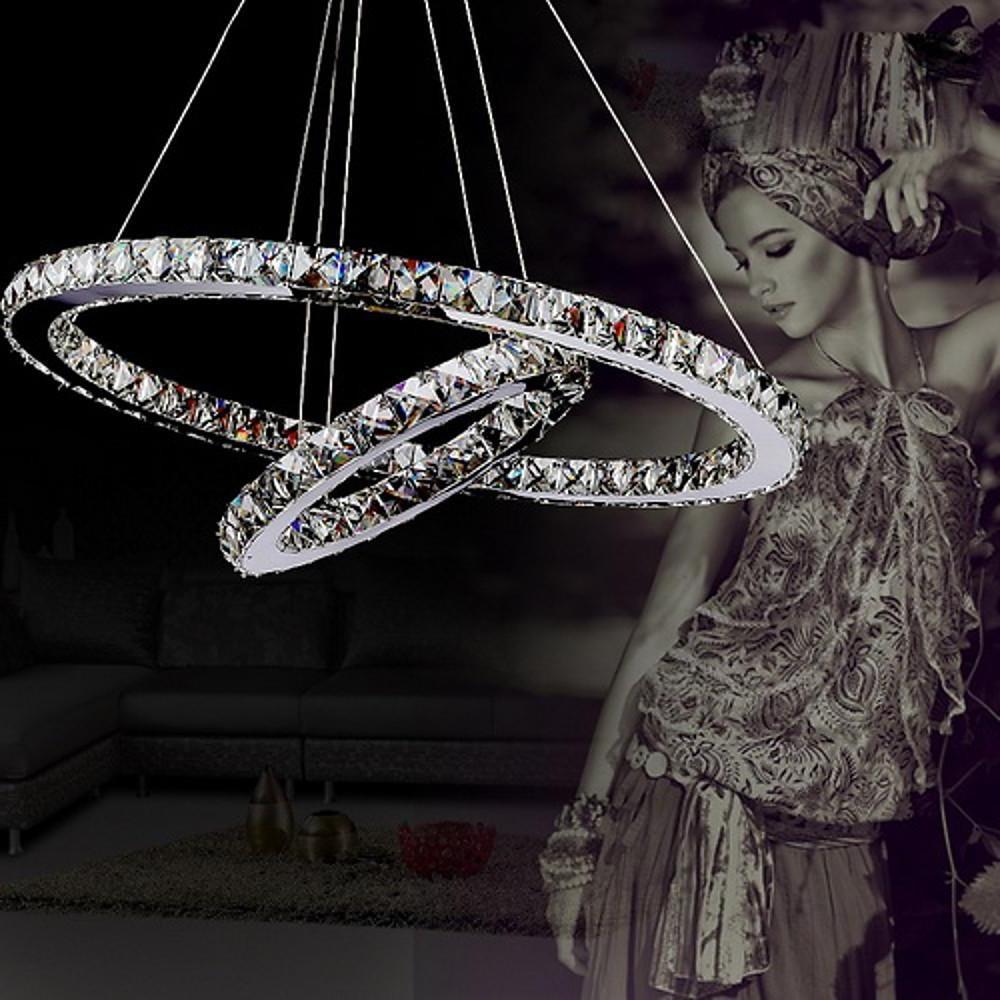 2-Ring Crystal Chandelier with Uplight - Electroplated Metal Finish