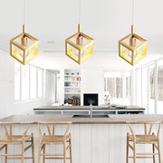 Square Wood Pendant Light with Adjustable Cord for Modern Spaces