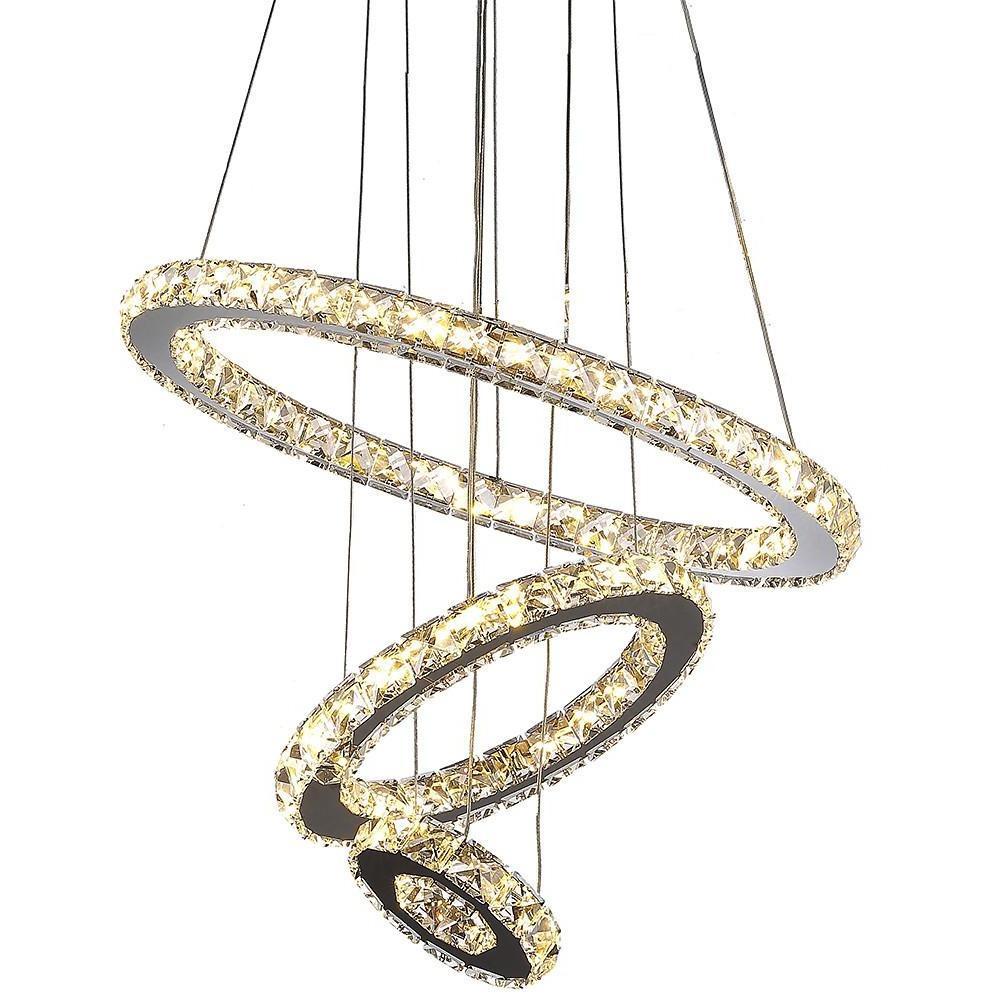 3-Ring Adjustable Crystal Chandelier Modern LED Ceiling Light