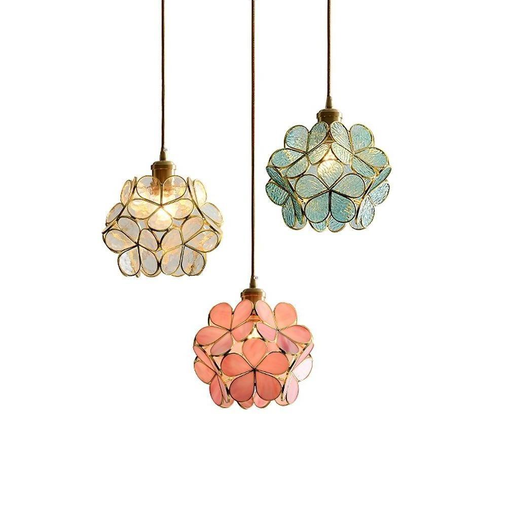 Floral Crystal Pendant Light Brass Copper Globe Chandelier