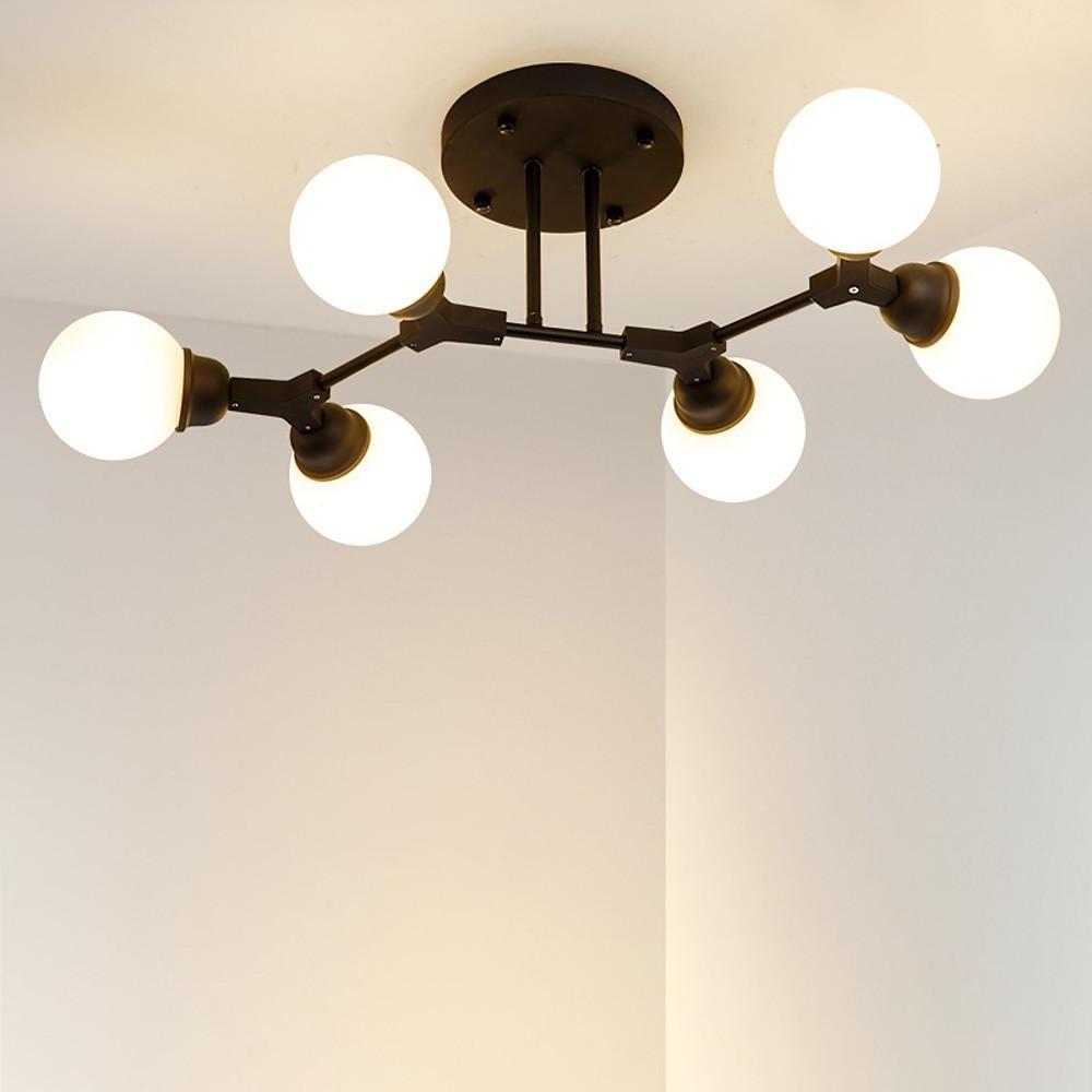 6-Light Sputnik Semi-Flush Mount Light Gold 31'' Opal Glass