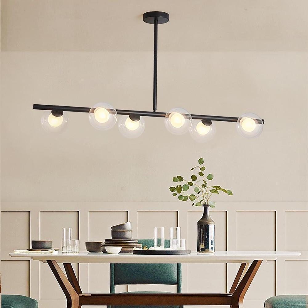 Nordic Glass Sphere Chandelier 6-Light Metal Frame LED Pendant