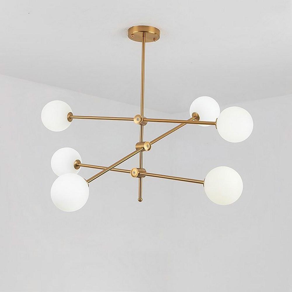 Geometrical Gold Sputnik Chandelier with Glass Globes 6-Light