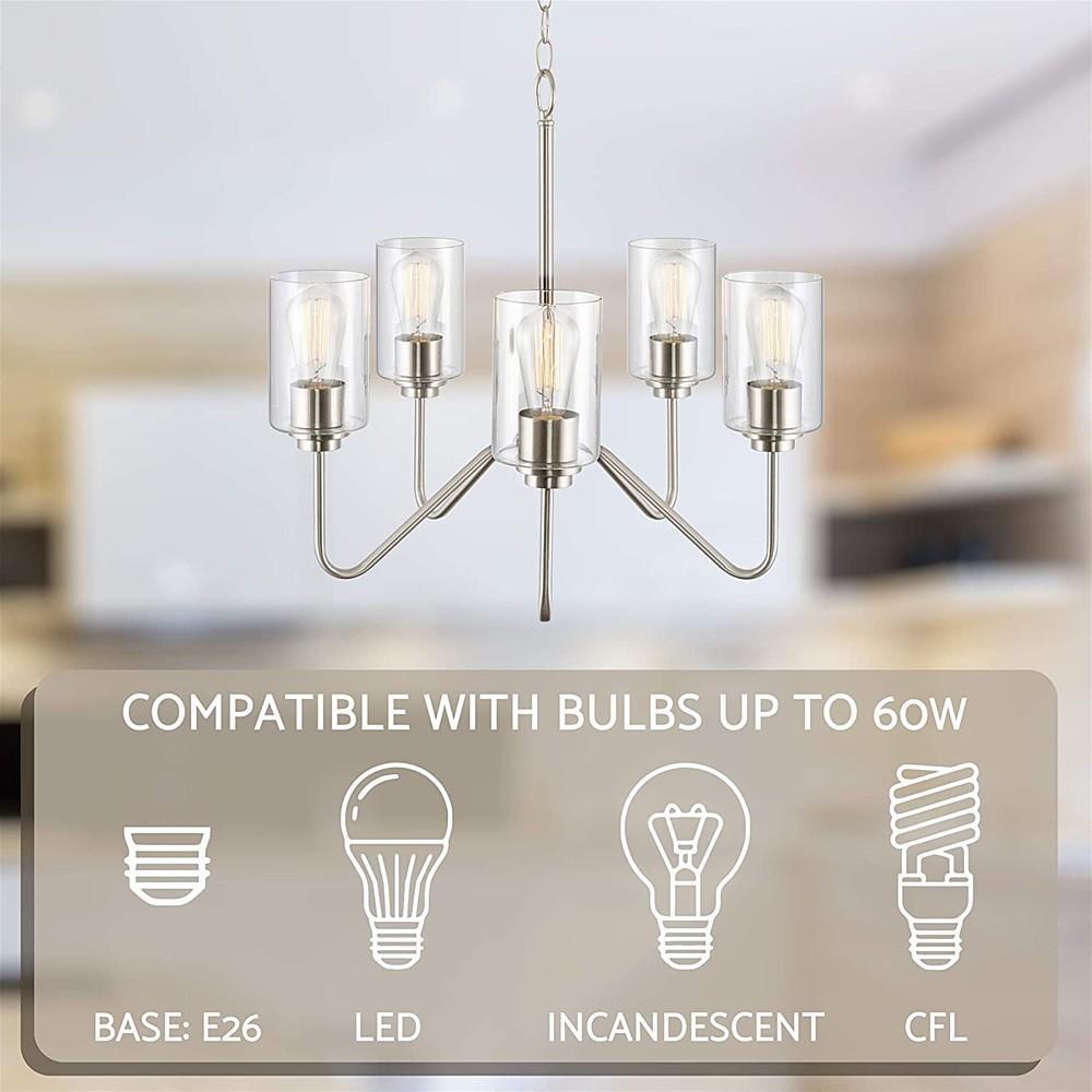 5-Light Glass Shade Chandelier with Electroplated Metal Frame