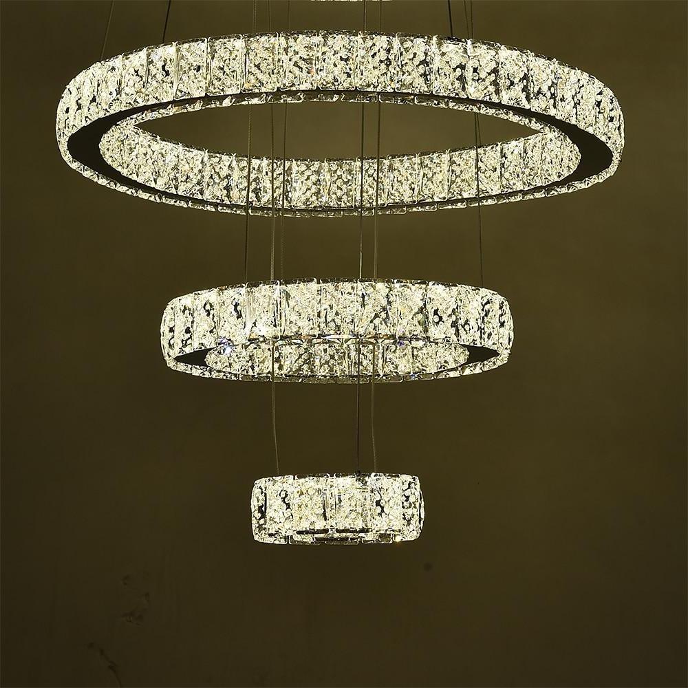 3-Tier Crystal Ring Chandelier with LED - Modern Chrome Finish