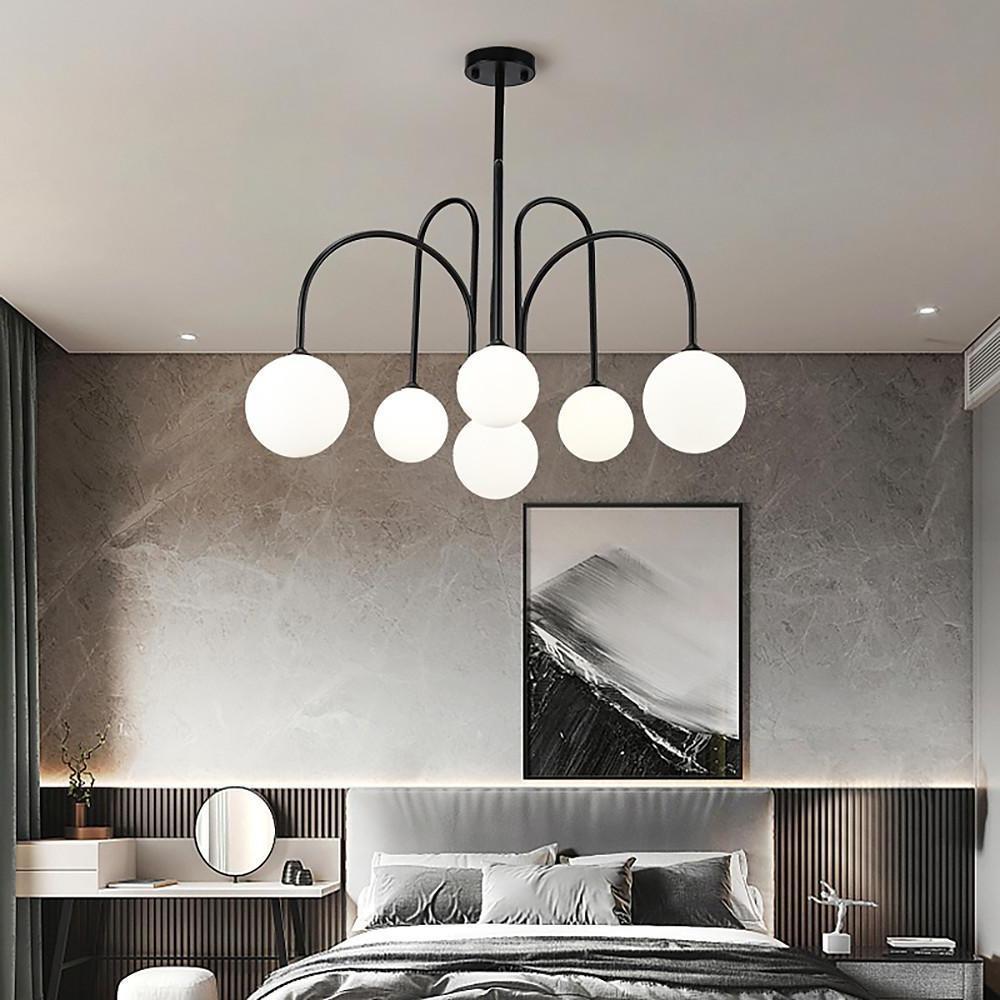 Modern Sputnik Chandelier with Milky Glass Globe Shades