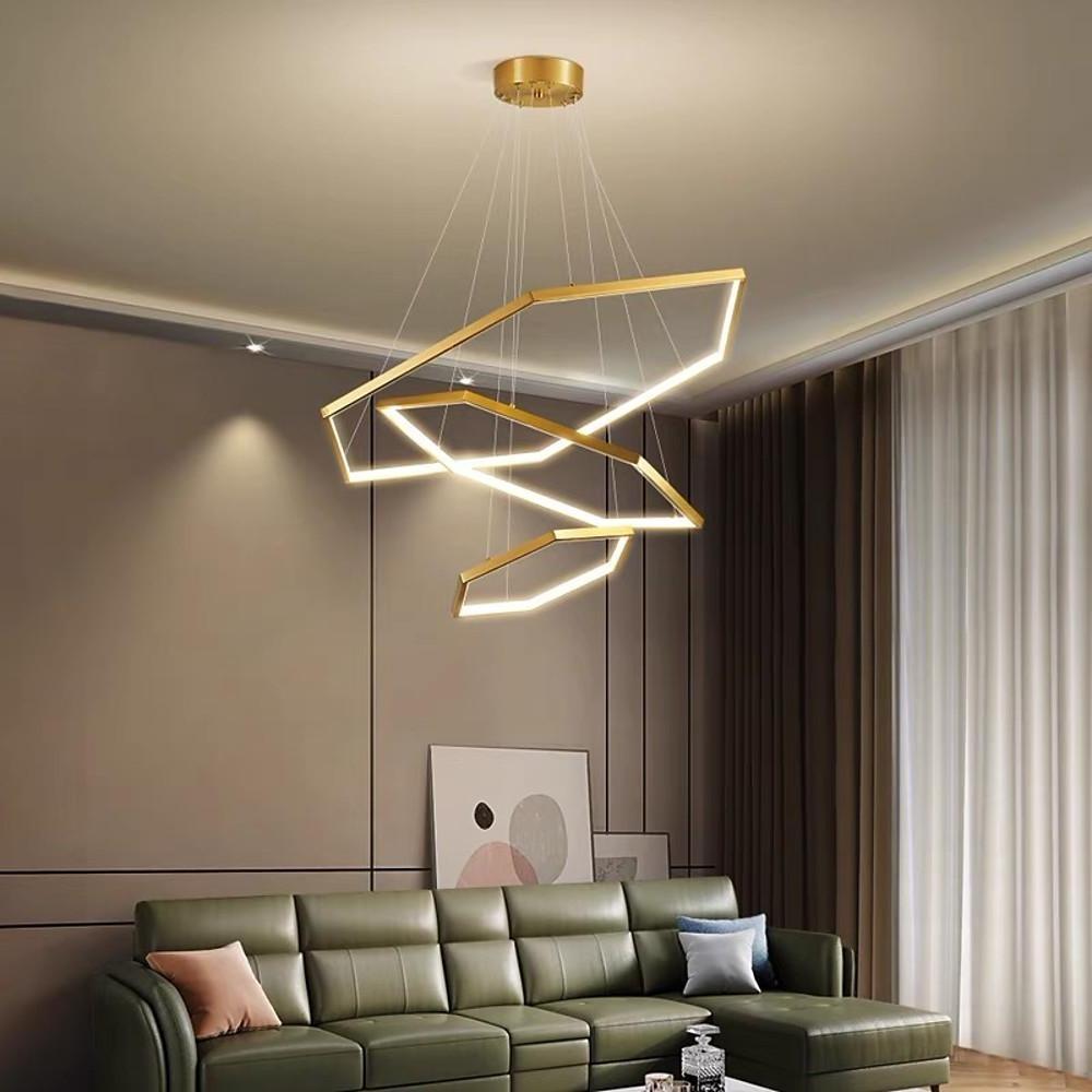 Geometric Ring LED Chandelier Gold Stainless Steel Ceiling Light
