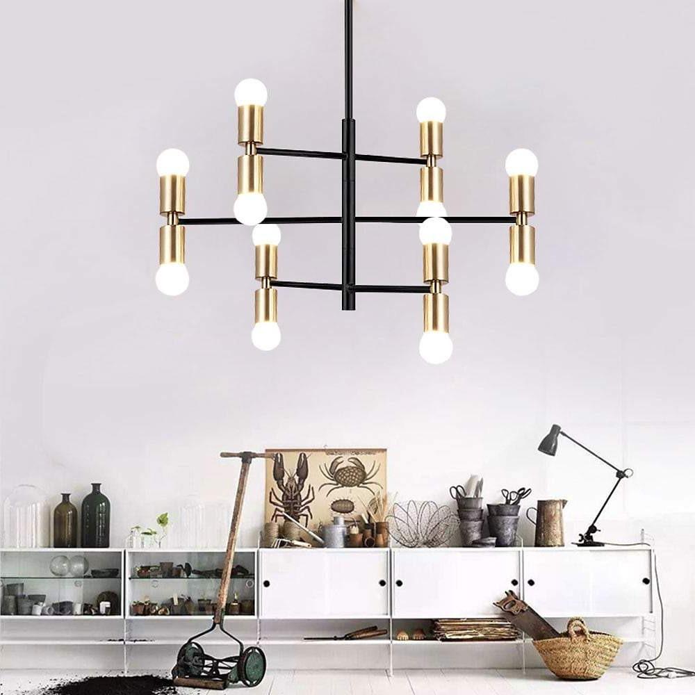 6-Light Geometric Chandelier Modern Metal Pendant Gold & Black