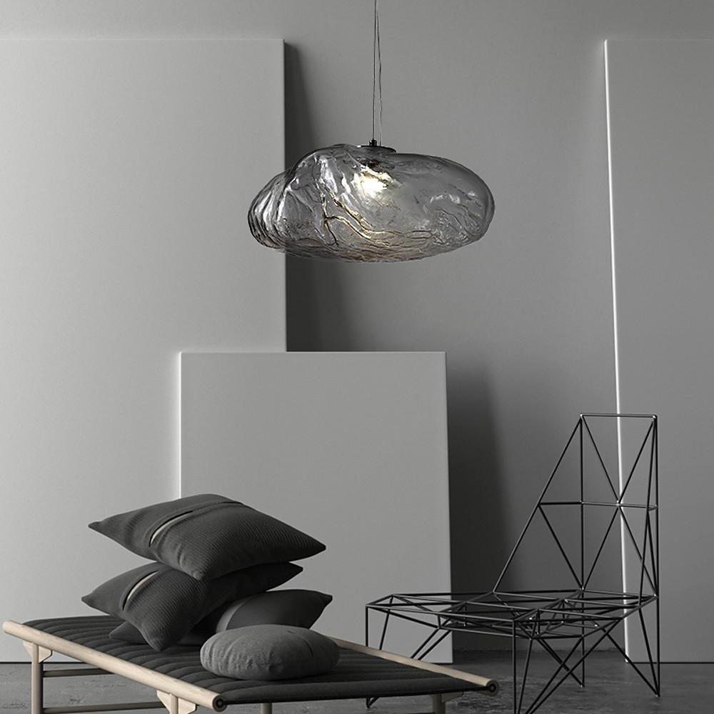 Nordic Smoked Glass Globe Pendant Light with Metal Frame