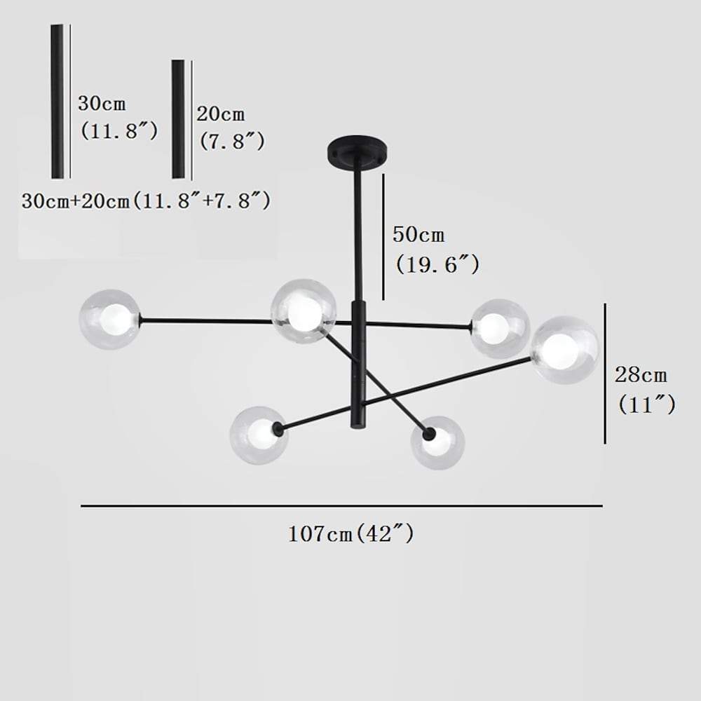 Linear Sputnik Chandelier Black Glass & Metal 6-Light Pendant