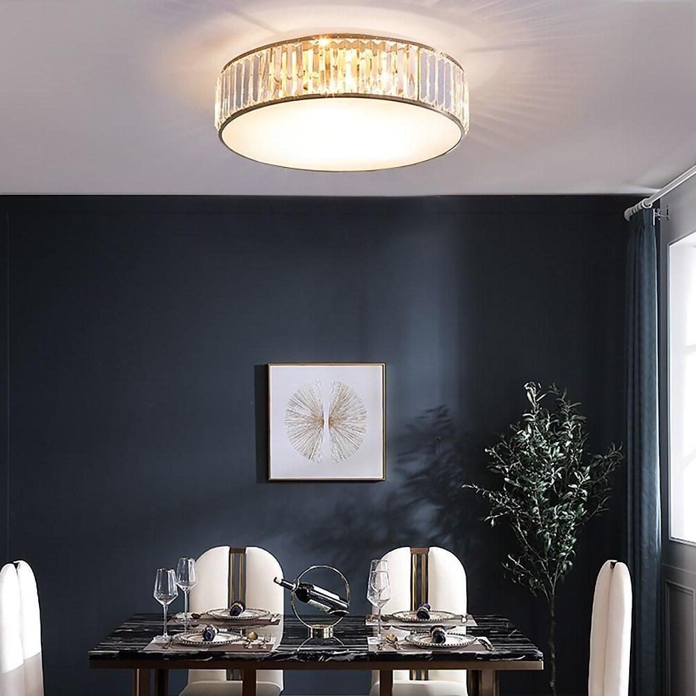 Crystal Drum LED Flush Mount Ceiling Light - Nordic Style Brass