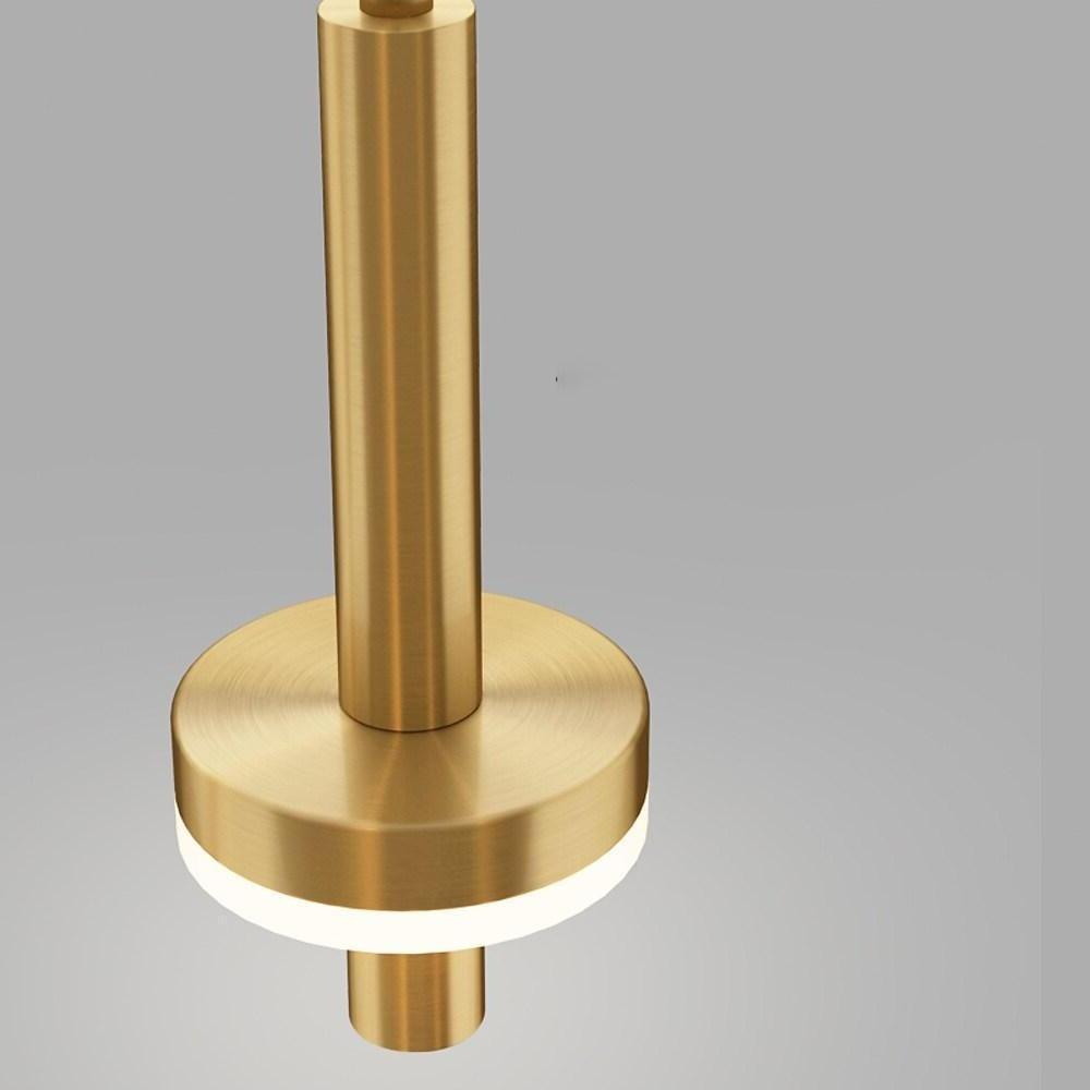 Modern Cylindrical Pendant Light Gold Copper Wood LED Fixture