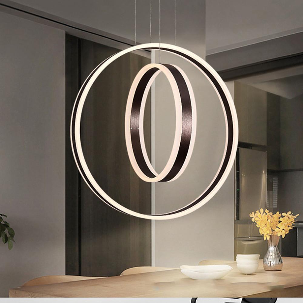 Twin Circle LED Pendant Light - Modern Geometric Aluminum Chandelier