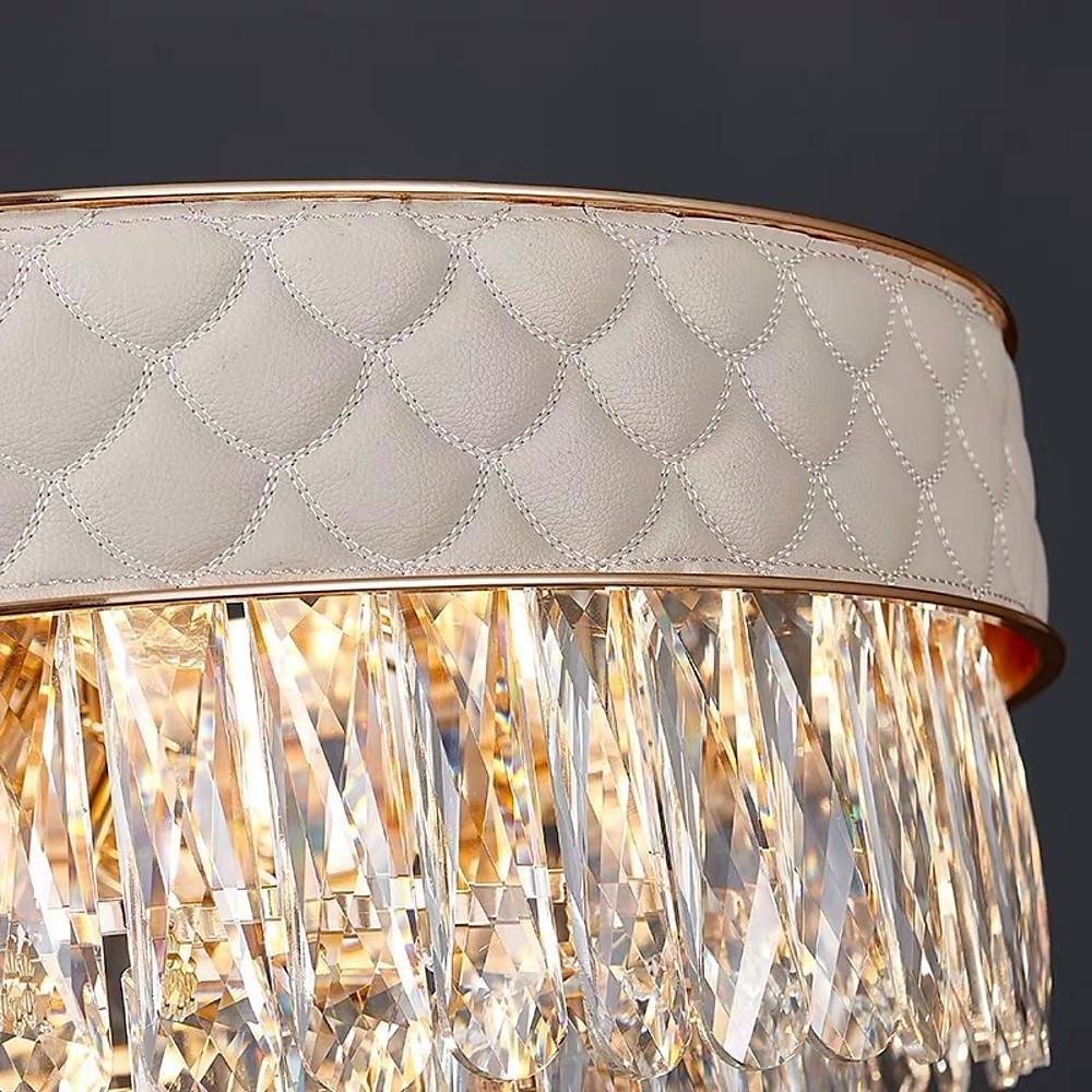 Modern Crystal Drum Chandelier with Electroplated Metal Finish