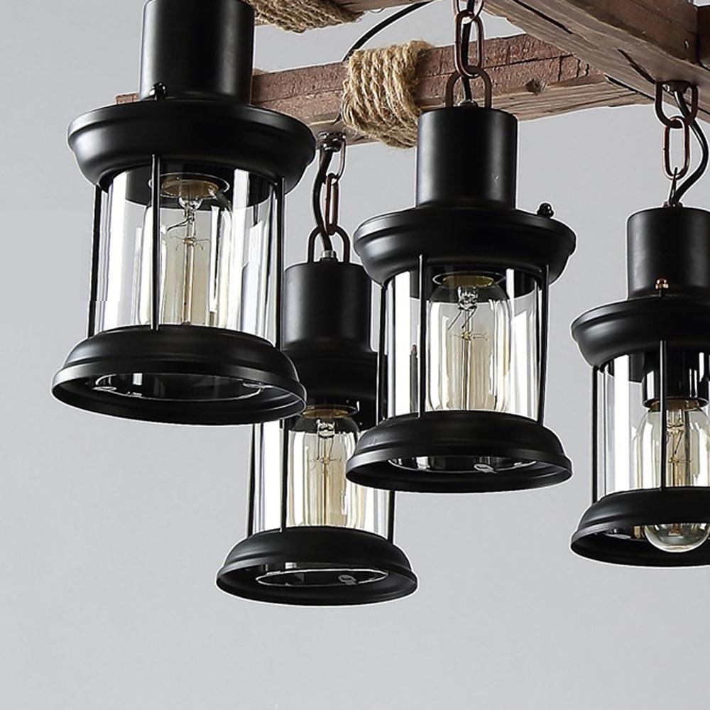Vintage Wood & Glass 8-Light Farmhouse Pendant Chandelier