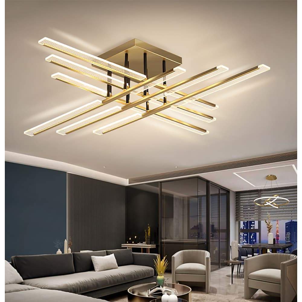 Modern Linear LED Flush Mount Ceiling Light with Metal Frame
