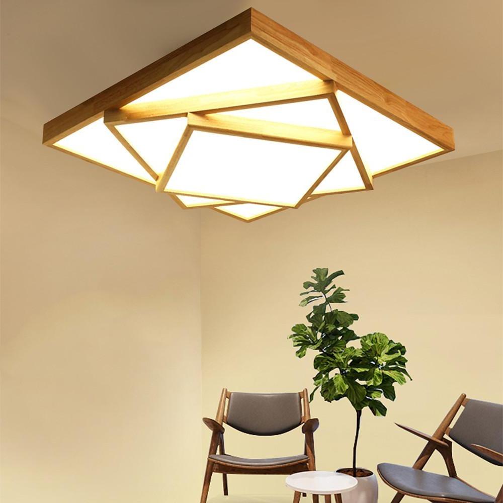 Nordic Wood Geometric Flush Mount Ceiling Light with Dimmable LED