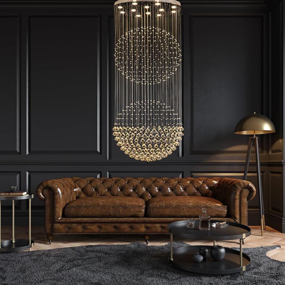 Double Sphere Crystal Metal Chandelier Contemporary Staircase Lighting