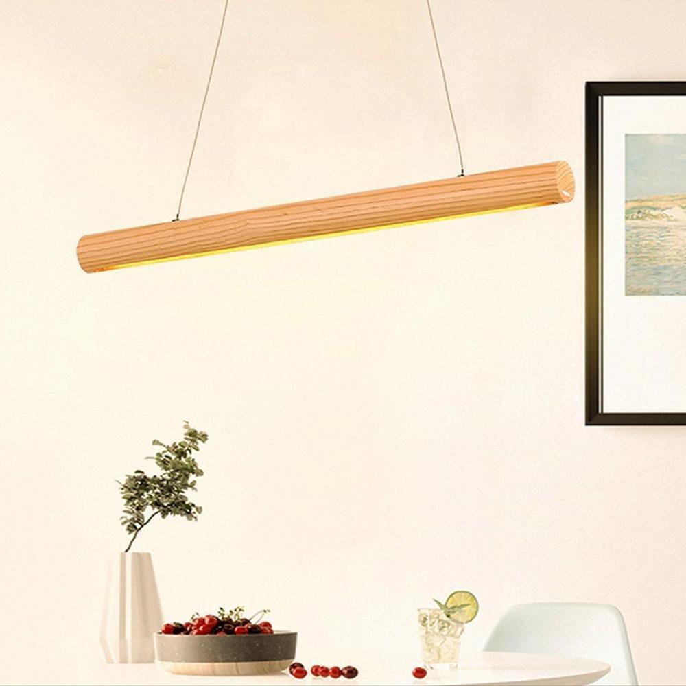 Modern Wood Tube Pendant Light with LED Downlight