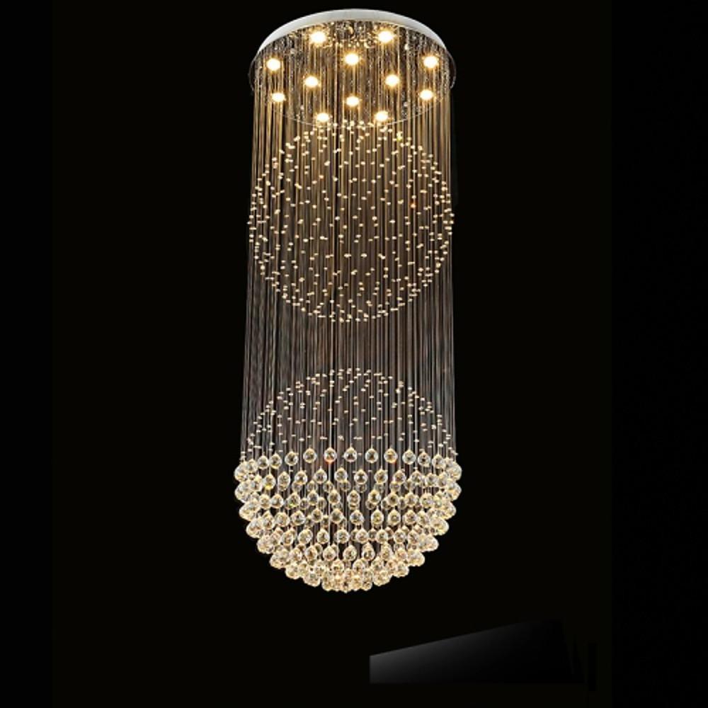 Double Sphere Crystal Metal Chandelier Contemporary Staircase Lighting