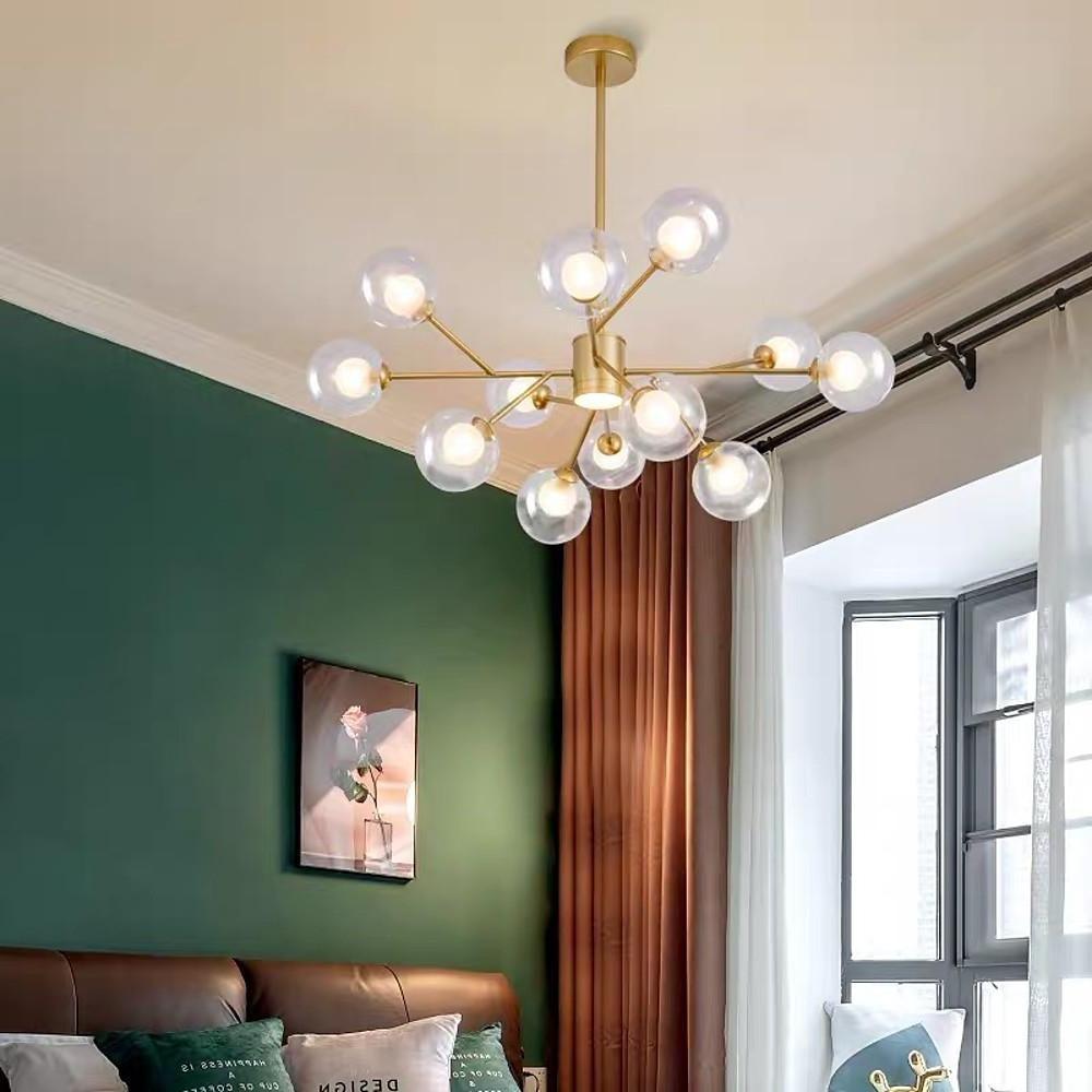 9-Light Modern Glass Chandelier with Gold Metal Frame