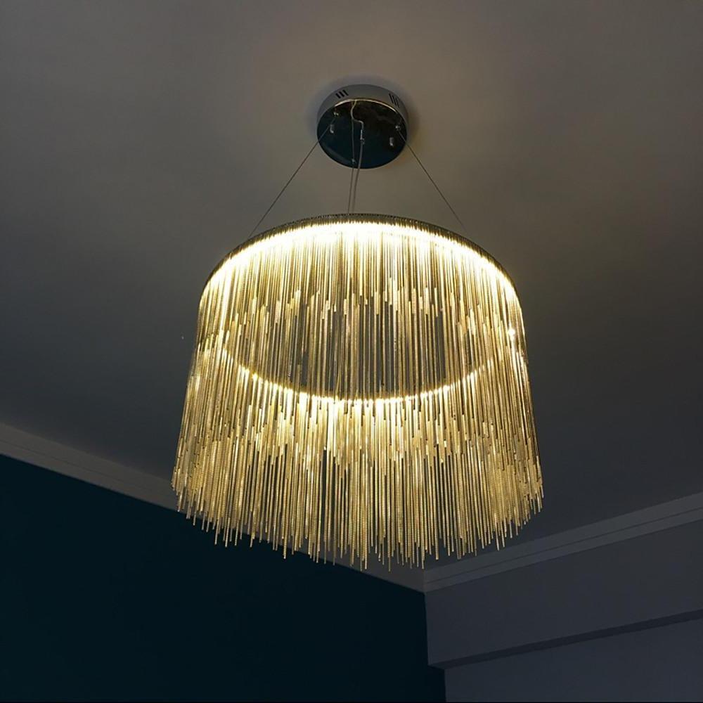 Modern Drum Chandelier with Metal Fringe Shade - LED Pendant Light