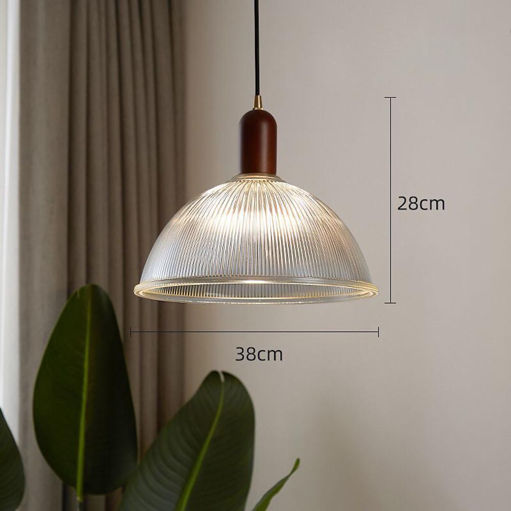 Vintage Glass Wood Pendant Light Bowl Ceiling Fixture