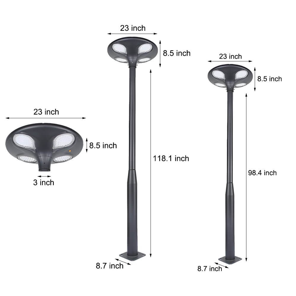 Modern Solar LED Street Light – Black Aluminum Outdoor Post Lamp