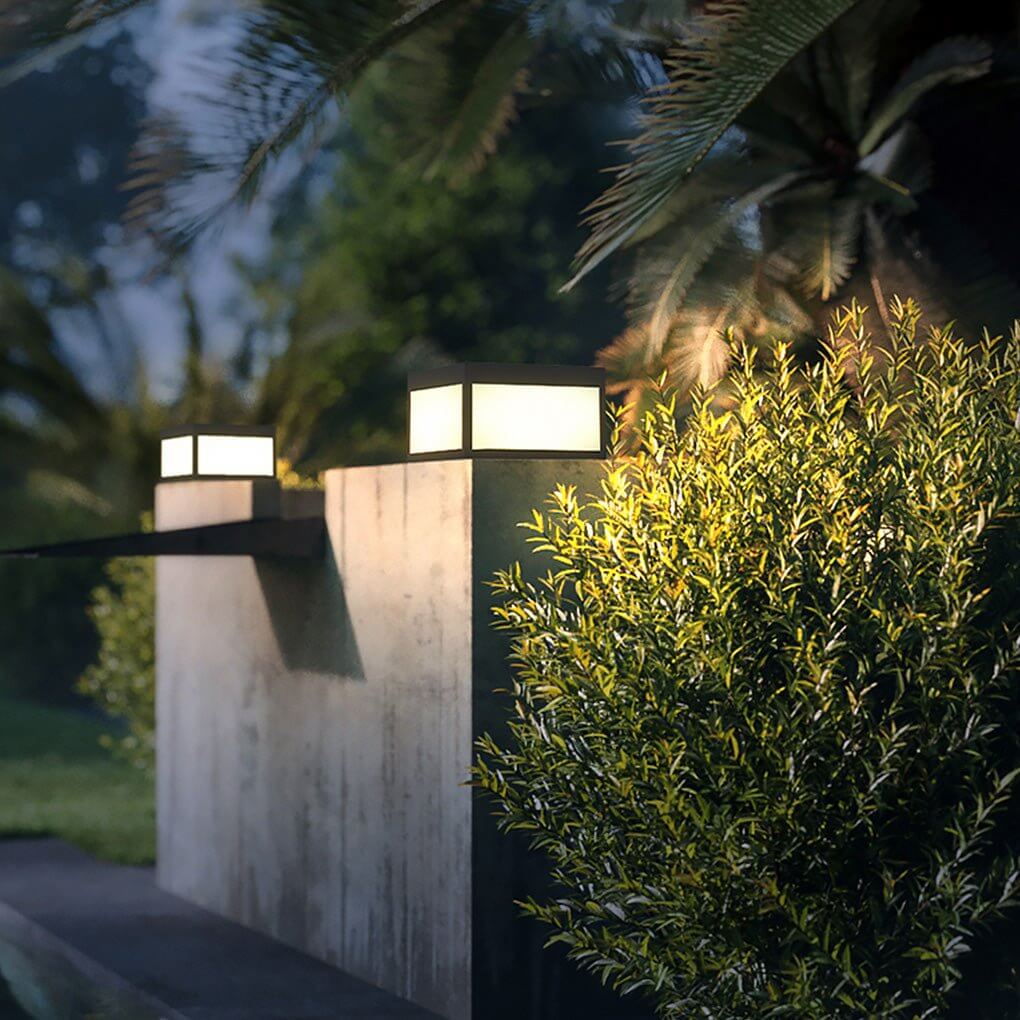 Modern Square Outdoor Post Light - Black Stainless Steel LED