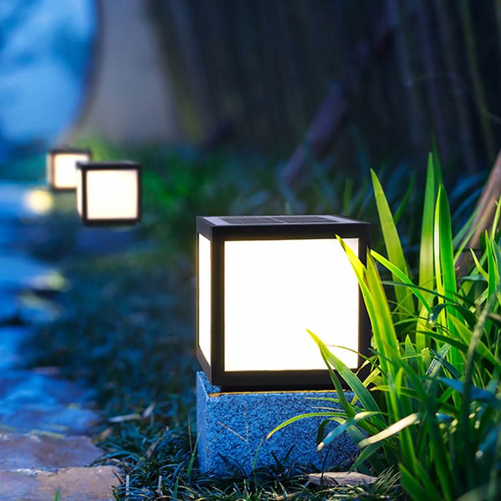 Modern Square Outdoor Post Light - Black Stainless Steel LED