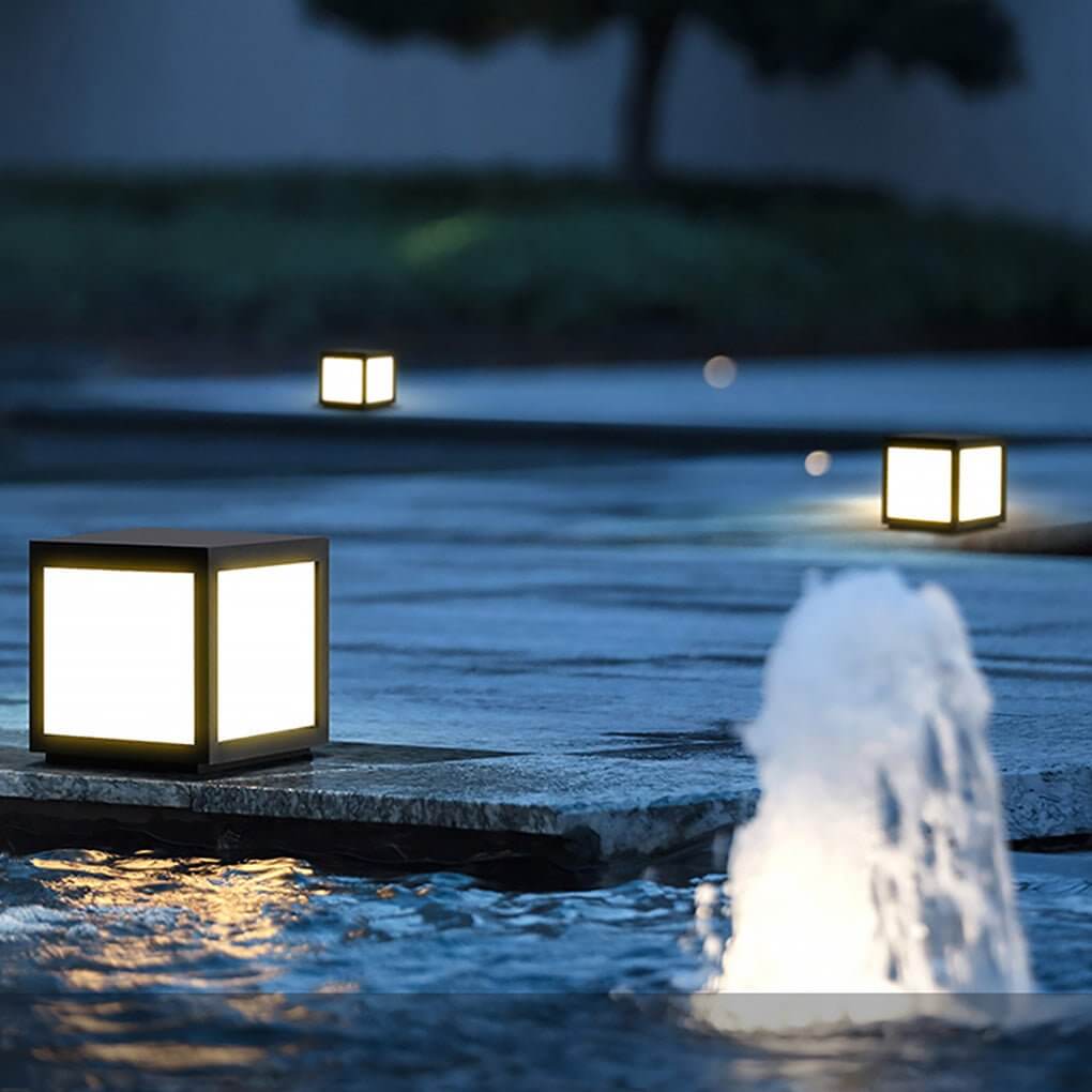 Modern Square Outdoor Post Light - Black Stainless Steel LED